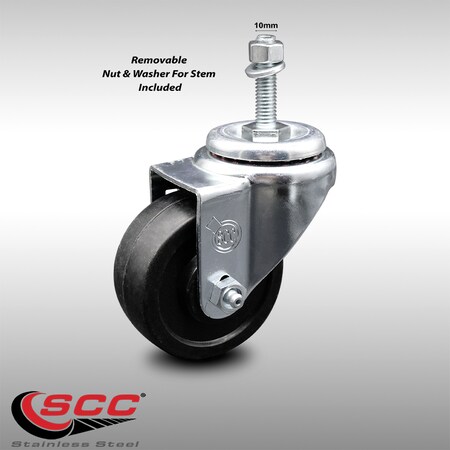 Service Caster 3 Inch SS Soft Rubber Wheel Swivel 10mm Threaded Stem Caster SCC-SSTS20S314-SRS-M1015